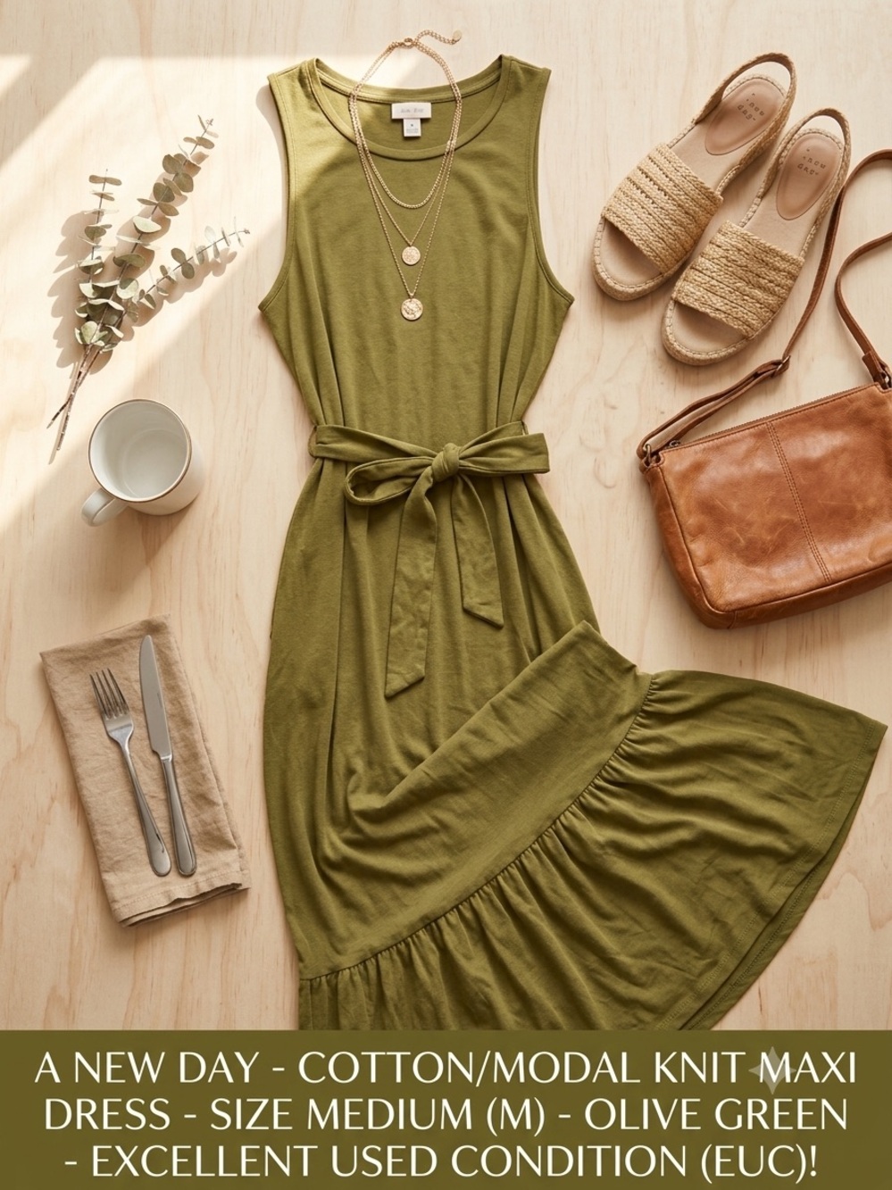 a new day Olive Green Tie-Waist Sleeveless Maxi Dress